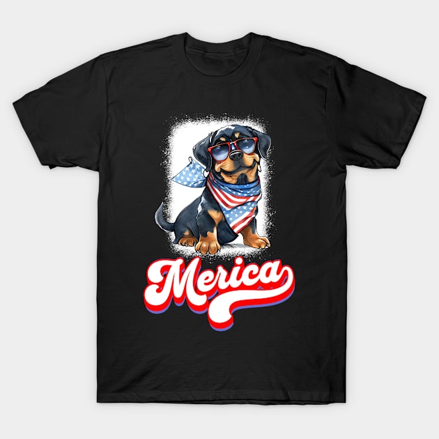 4th Of July Patriotic Dog Rottweiler Merica T-Shirt by Boo Face Designs